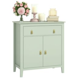 Rackhams Sideboard with Drawer, Adjustable Shelf for Living Room, Light Green - White - thumbnail 2
