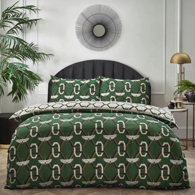 Rackhams Avalon Geometric Duvet Cover Set - Green - Double - Green - 50% Cotton/50% Polyester - image 1