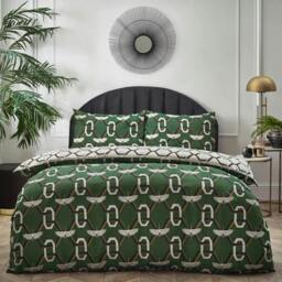 Rackhams Avalon Geometric Duvet Cover Set - Green - Double - Green - 50% Cotton/50% Polyester