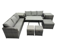 Rackhams Garden Rattan Outdoor Furniture Set 9 Seater with 3 Seater Sofa 3 Stools 2 Side Table Dark Grey - thumbnail 2