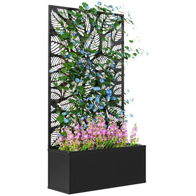 Rackhams Outdoor Metal Planter, with Back Trellis - Black