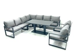 Rackhams 9 Seater Outdoor Aluminum Garden Furniture Set Corner Sofa 2 Chairs Adjustable Rising Lifting Dining Table Sets Dark Grey - thumbnail 2
