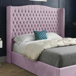 Rackhams Rana Curved Top Winged Upholstered Soft Velvet Bed Frame - Pink - Pink - Single - thumbnail 2