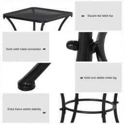 Rackhams Square Garden Metal Bistro Table Outdoor Patio Coffee Side Desk - Black 45L X 45W X 50H CM - thumbnail 4