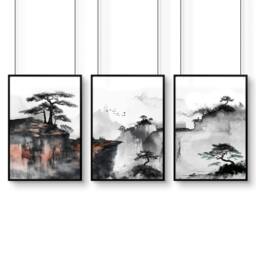 Rackhams Living Room Wall Decoration - Set of 3 Asian Inspired Wall art Prints - A4 8.27 x 11.69 in / 21 x 29.7 cm - Satin Photo paper 280 gsm - Black Frame - thumbnail 1