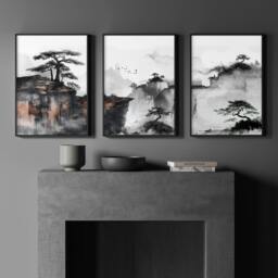 Rackhams Living Room Wall Decoration - Set of 3 Asian Inspired Wall art Prints - A4 8.27 x 11.69 in / 21 x 29.7 cm - Satin Photo paper 280 gsm - Black Frame - thumbnail 3