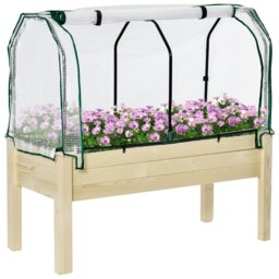 Rackhams Raised Garden Bed w/ PE Cover Patio Elevated Wood Planter Box Natural - thumbnail 2