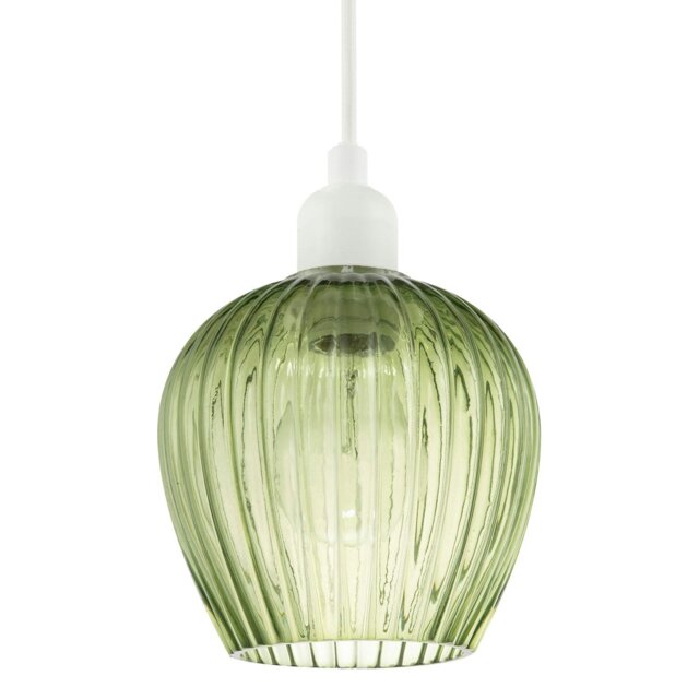 Rackhams Modern Green Easy Fit Pendant Lighting Shade with Ridged Fluted Lines - image 1