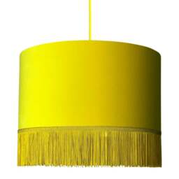 "Rackhams Sunset Yellow Velvet Lampshade with Gold Lining & Fringing - Ceiling Pendant / Arc Lamp - 70cm Diameter x 20cm Height / (27"" x 8"")" - thumbnail 5