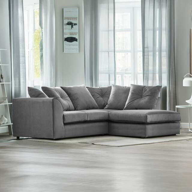 Rackhams Fernando Plush Velvet Corner Sofa - Grey - Right Hand Facing - image 1