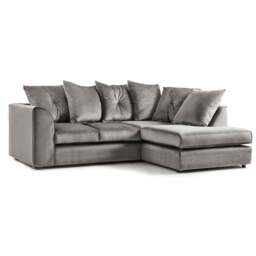 Rackhams Fernando Plush Velvet Corner Sofa - Grey - Right Hand Facing - thumbnail 6