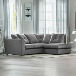 Rackhams Fernando Plush Velvet Corner Sofa - Grey - Right Hand Facing - thumbnail 1