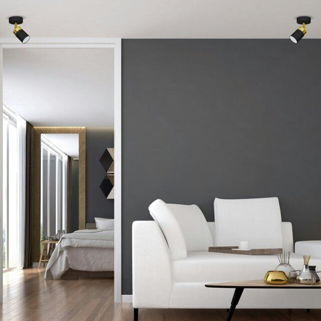 Rackhams Joker Hand Made Ceiling Lamp In Matt Black With Luxurious Gold Detail Featuring Minmalistic Slender Cylinder Shades - image 1