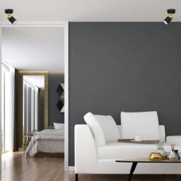 Rackhams Joker Hand Made Ceiling Lamp In Matt Black With Luxurious Gold Detail Featuring Minmalistic Slender Cylinder Shades