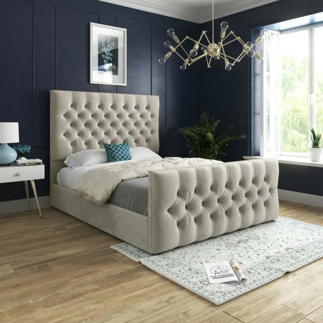 Rackhams Mayfair Upholstered Soft Velvet Metal Bed Frame - Pink - Silver - King - image 1