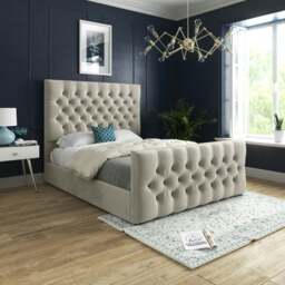 Rackhams Mayfair Upholstered Soft Velvet Metal Bed Frame - Pink - Silver - King - thumbnail 1