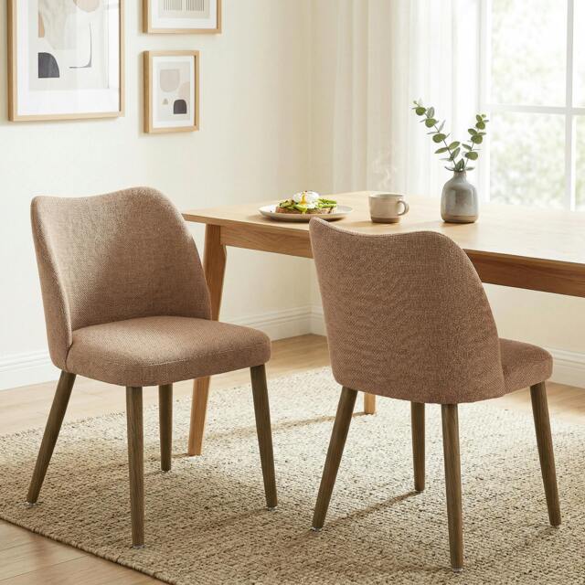 Rackhams Dining Chairs Set of 2, Kitchen Chairs with Padded Seat, Curved Back - Brown - image 1