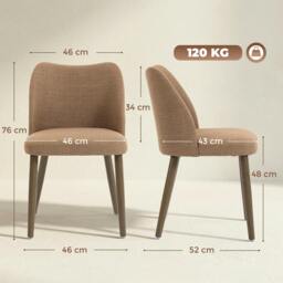 Rackhams Dining Chairs Set of 2, Kitchen Chairs with Padded Seat, Curved Back - Brown - thumbnail 3