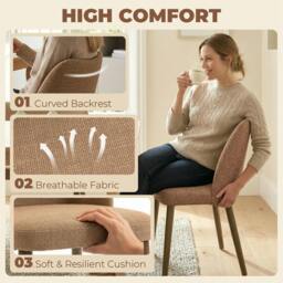 Rackhams Dining Chairs Set of 2, Kitchen Chairs with Padded Seat, Curved Back - Brown - thumbnail 5