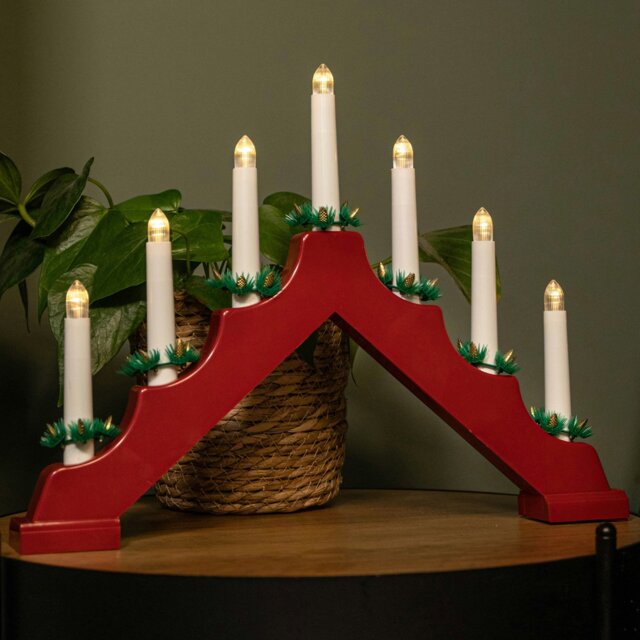 Rackhams 41cm Battery Operated Light up Red Christmas Candle Bridge with 7 Warm White LEDs - image 1