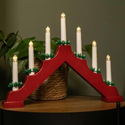 Rackhams 41cm Battery Operated Light up Red Christmas Candle Bridge with 7 Warm White LEDs