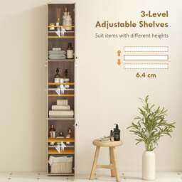 Rackhams 182 cm Tall Bathroom Cabinet with Adjustable Shelves, Natural - Tall Bathroom Cabinet - Particle board, MDF - Natural - thumbnail 5