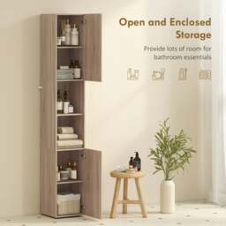 Rackhams 182 cm Tall Bathroom Cabinet with Adjustable Shelves, Natural - Tall Bathroom Cabinet - Particle board, MDF - Natural - thumbnail 4