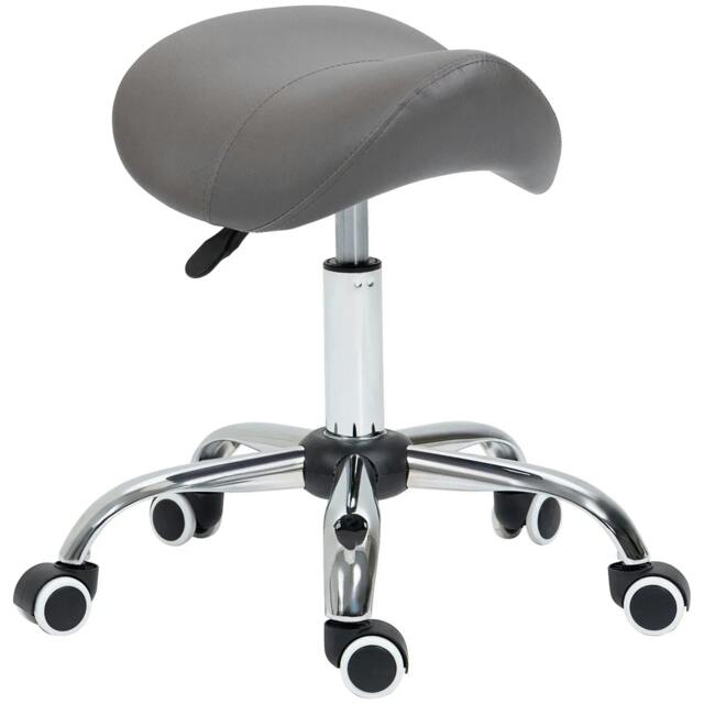 Rackhams Cosmetic Stool 360° Rotate Height Adjustable Salon Massage Spa Chair Hydraulic Rolling Faux Leather Saddle Stool, Grey - image 1