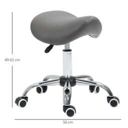 Rackhams Cosmetic Stool 360° Rotate Height Adjustable Salon Massage Spa Chair Hydraulic Rolling Faux Leather Saddle Stool, Grey - thumbnail 3