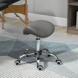 Rackhams Cosmetic Stool 360° Rotate Height Adjustable Salon Massage Spa Chair Hydraulic Rolling Faux Leather Saddle Stool, Grey - thumbnail 2