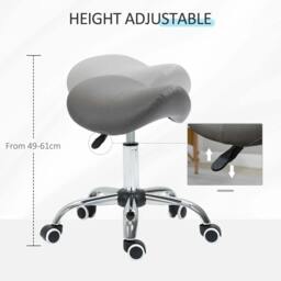 Rackhams Cosmetic Stool 360° Rotate Height Adjustable Salon Massage Spa Chair Hydraulic Rolling Faux Leather Saddle Stool, Grey - thumbnail 4
