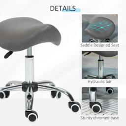Rackhams Cosmetic Stool 360° Rotate Height Adjustable Salon Massage Spa Chair Hydraulic Rolling Faux Leather Saddle Stool, Grey - thumbnail 6