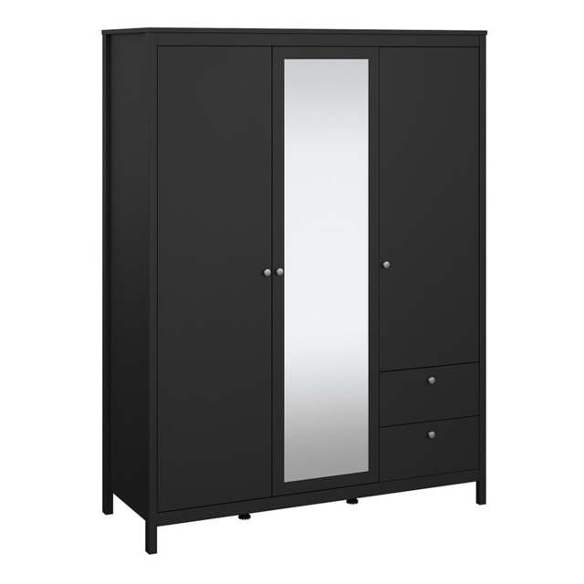 Rackhams Madrid Wardrobe with 2 doors + 1 mirror door + 2 drawers Matt Black - Black - Malemine - 1 - image 1
