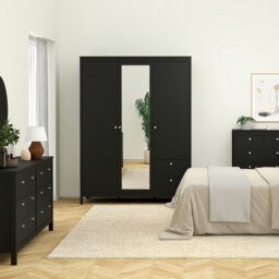 Rackhams Madrid Wardrobe with 2 doors + 1 mirror door + 2 drawers Matt Black - Black - Malemine - 1 - thumbnail 6