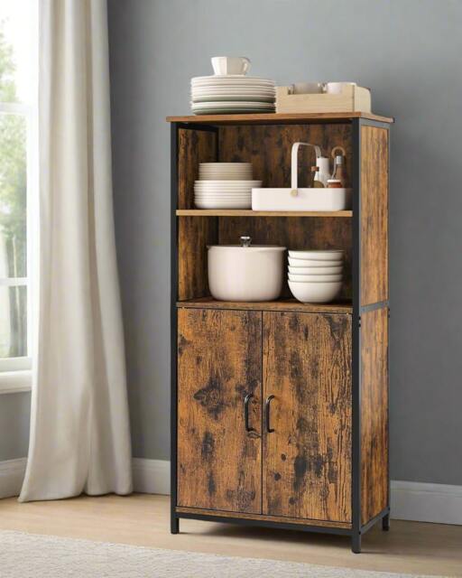 Rackhams Freestanding Storage Cabinet with Adjustable Shelf – Rustic Brown & Black Bookcase - image 1
