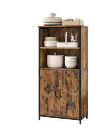 Rackhams Freestanding Storage Cabinet with Adjustable Shelf – Rustic Brown & Black Bookcase - thumbnail 3