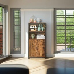 Rackhams Freestanding Storage Cabinet with Adjustable Shelf – Rustic Brown & Black Bookcase - thumbnail 6