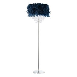 Rackhams Chandelier Style Midnight Blue Feather Floor Lamp with Waterfall Drops