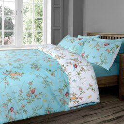 Rackhams Birds Floral Printed Cotton Blend Duvet Cover and Pillowcase Set - Navy - Double - thumbnail 2