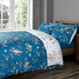 Rackhams Birds Floral Printed Cotton Blend Duvet Cover and Pillowcase Set - Navy - Double - thumbnail 5