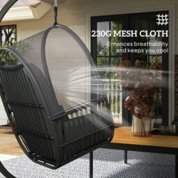 Rackhams Hanging Egg Chair with Stand, Cushions for Garden, Dark Grey - Light Grey - Steel, Mesh Cloth, Polyester - 112L x 109W x 193H cm - thumbnail 4