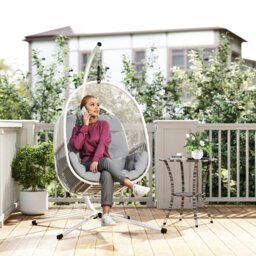 Rackhams Hanging Egg Chair with Stand, Cushions for Garden, Dark Grey - Light Grey - Steel, Mesh Cloth, Polyester - 112L x 109W x 193H cm - thumbnail 1