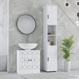 Rackhams Tall Bathroom Storage Cabinet with Soft Close Mechanism, White - White - Bathroom cabinet - Particle board - thumbnail 1