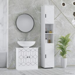 Rackhams Tall Bathroom Storage Cabinet with Soft Close Mechanism, White - White - Bathroom cabinet - Particle board - thumbnail 1