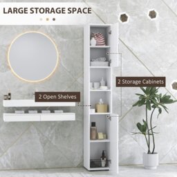 Rackhams Tall Bathroom Storage Cabinet with Soft Close Mechanism, White - White - Bathroom cabinet - Particle board - thumbnail 3