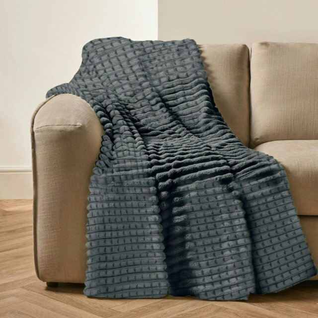 Rackhams Chunky Cord Waffle Plush Heavy Blanket - 150cm x 200cm - Charcoal - image 1