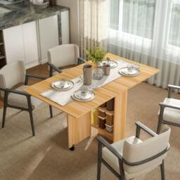 Rackhams Foldable Dining Table with Storage Shelves for Kitchen, Dining Room - Teak - Teak - 80