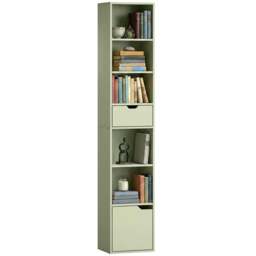 Rackhams Narrow Bookshelf with Drawer, Tall Bookcase for Living Room, Green - thumbnail 2