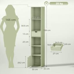 Rackhams Narrow Bookshelf with Drawer, Tall Bookcase for Living Room, Green - thumbnail 3
