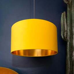 "Rackhams Sunset Yellow Velvet Lampshade With Gold Lining - 60cm Diameter x 30cm Height / (24"" x 12"")" - thumbnail 2